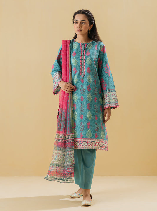 3 PIECE - PRINTED LAWN SUIT - REGALE BLUE MORBAGH SU_22   