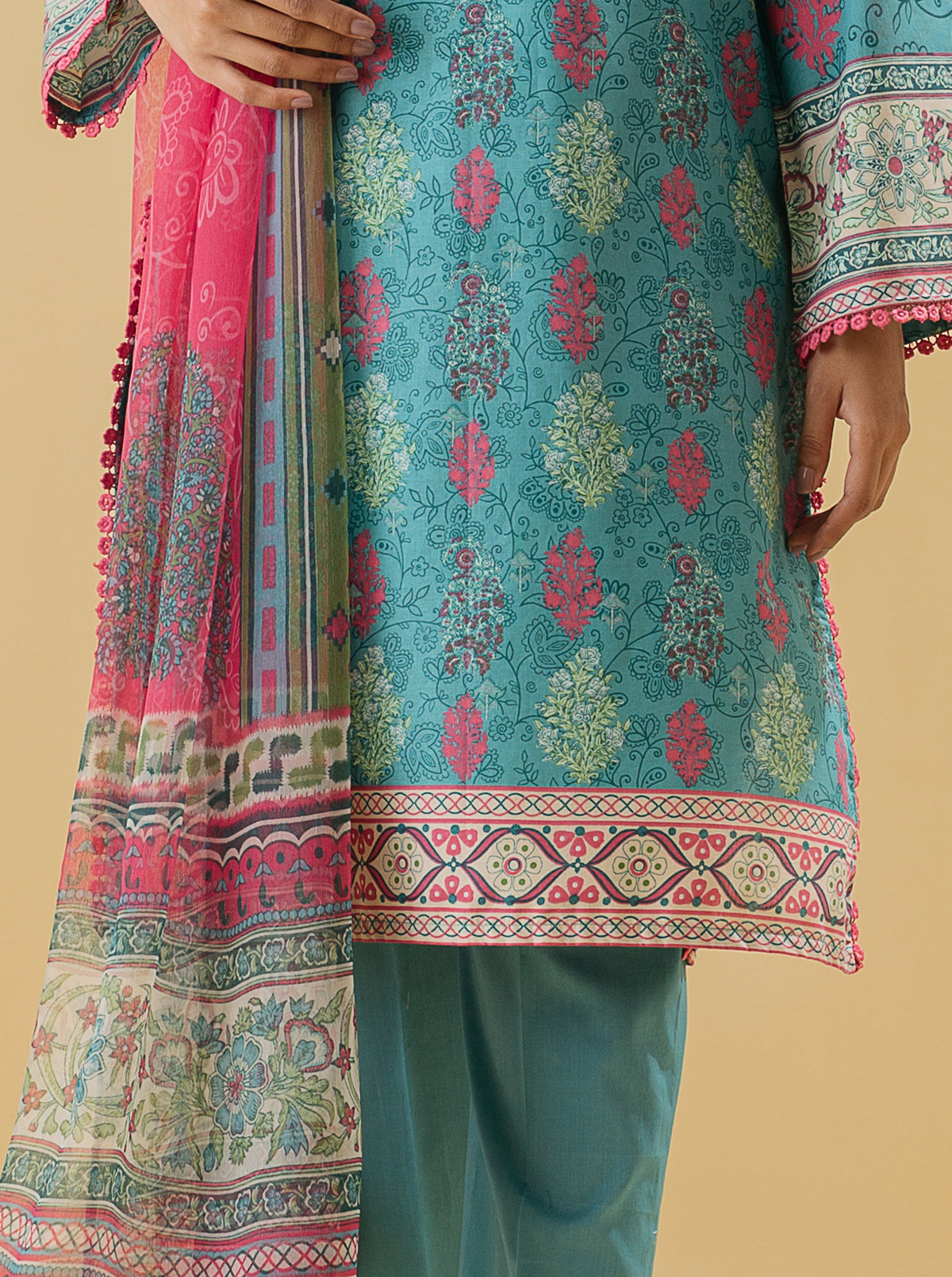 3 PIECE - PRINTED LAWN SUIT - REGALE BLUE MORBAGH SU_22   