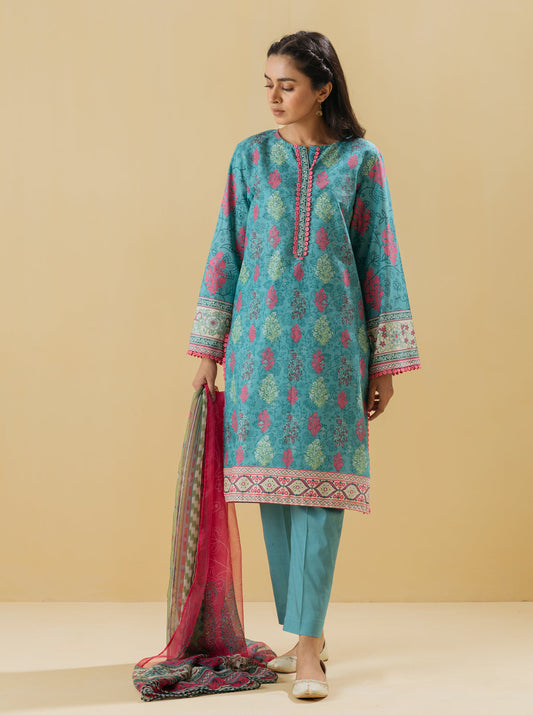 3 PIECE - PRINTED LAWN SUIT - REGALE BLUE MORBAGH SU_22   