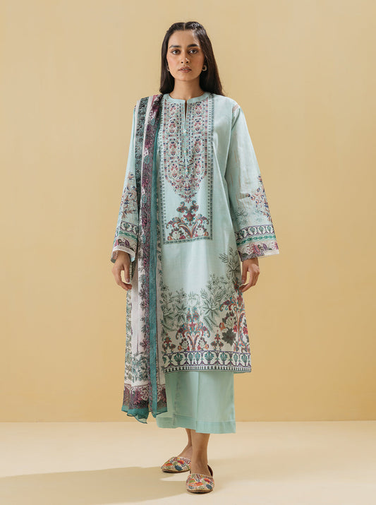 3 PIECE - PRINTED LAWN SUIT - CHALK BLUE MORBAGH SU_22   
