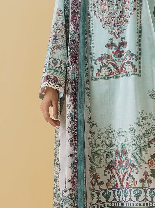 3 PIECE - PRINTED LAWN SUIT - CHALK BLUE MORBAGH SU_22   