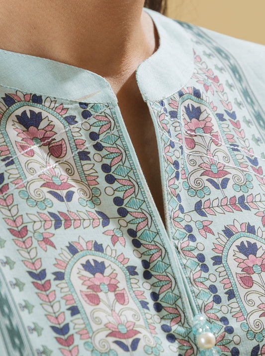 3 PIECE - PRINTED LAWN SUIT - CHALK BLUE MORBAGH SU_22   