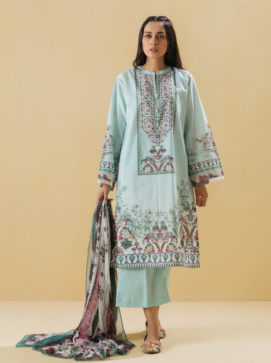 3 PIECE - PRINTED LAWN SUIT - CHALK BLUE MORBAGH SU_22   