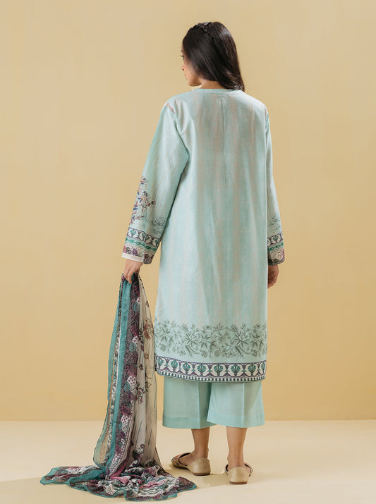 3 PIECE - PRINTED LAWN SUIT - CHALK BLUE MORBAGH SU_22   