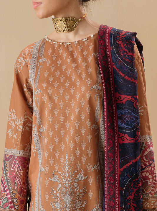 3 PIECE - PRINTED LAWN SUIT - ANTIQUE CHARM MORBAGH SU_22   