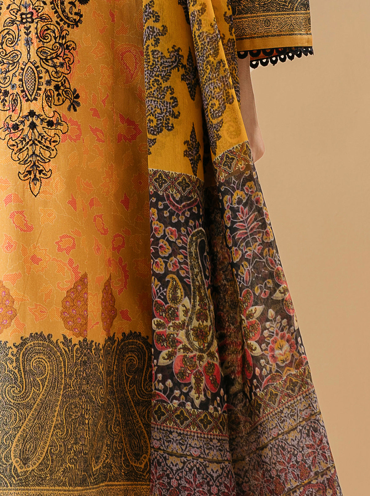 3 PIECE - EMBROIDERED LAWN SUIT - OPAL YELLOW MORBAGH SU_22   