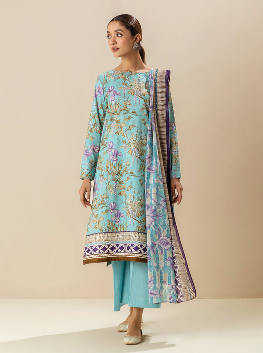 2 PIECE - PRINTED LAWN SUIT - AQUA TULIP MORBAGH SU_23   