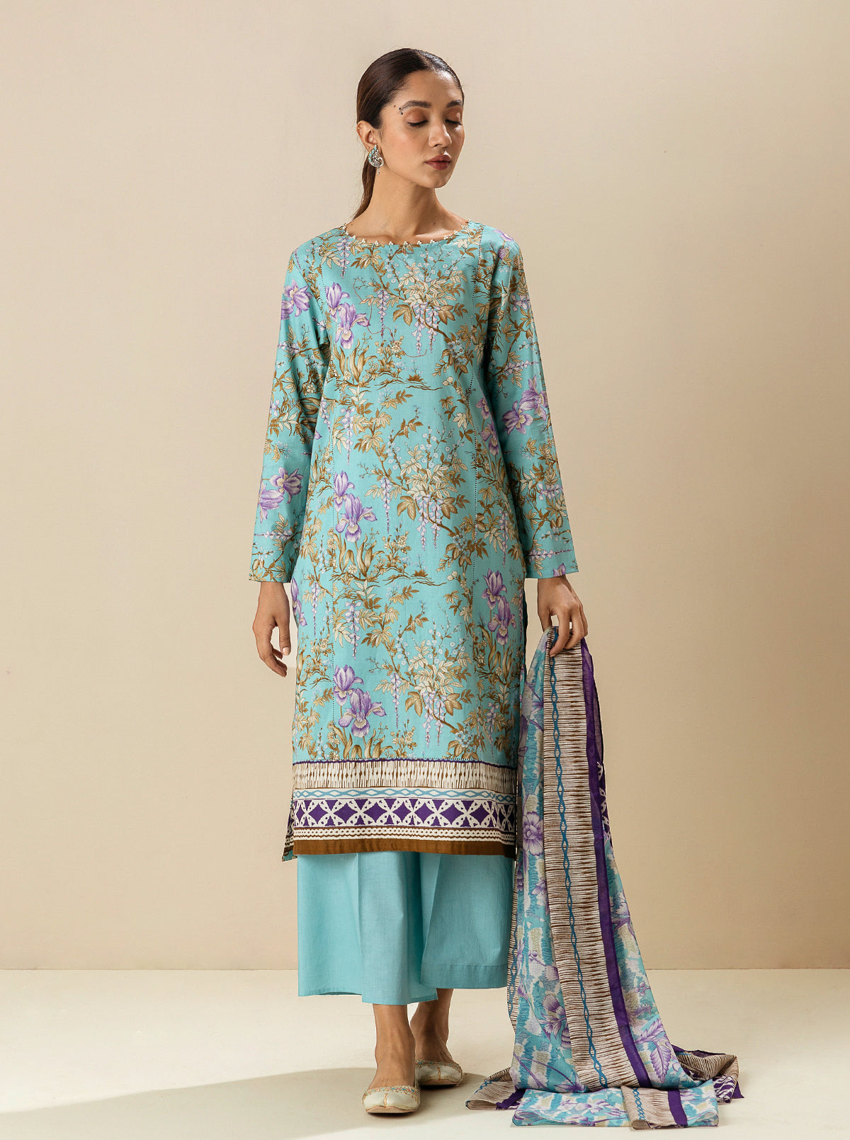 2 PIECE - PRINTED LAWN SUIT - AQUA TULIP MORBAGH SU_23   
