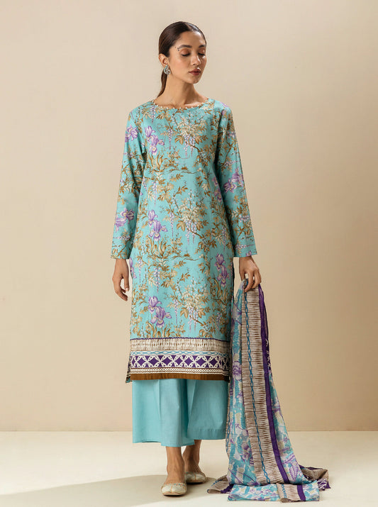 2 PIECE - PRINTED LAWN SUIT - AQUA TULIP MORBAGH SU_23   