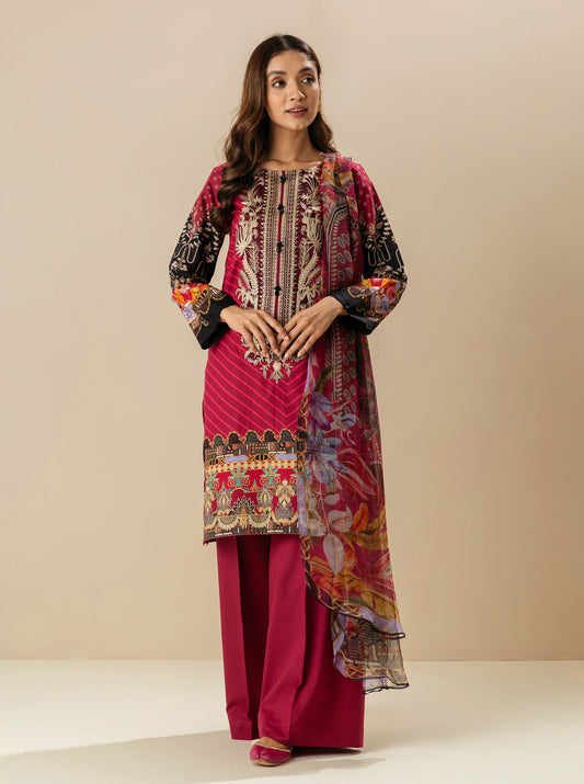 3 PIECE - EMBROIDERED LAWN SUIT - MAHOGANY SUN MORBAGH SU_23   