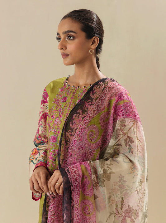 3 PIECE - EMBROIDERED LAWN SUIT - LIME TWIST MORBAGH SU_23   
