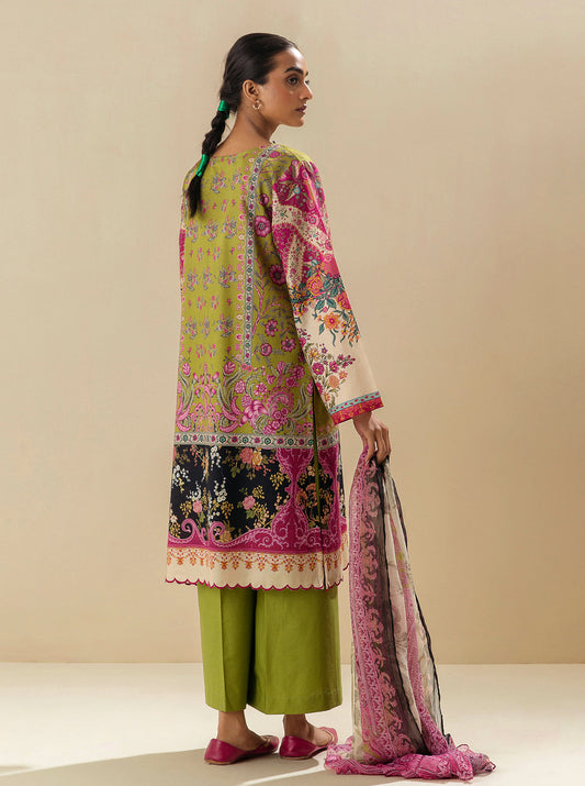 3 PIECE - EMBROIDERED LAWN SUIT - LIME TWIST MORBAGH SU_23   