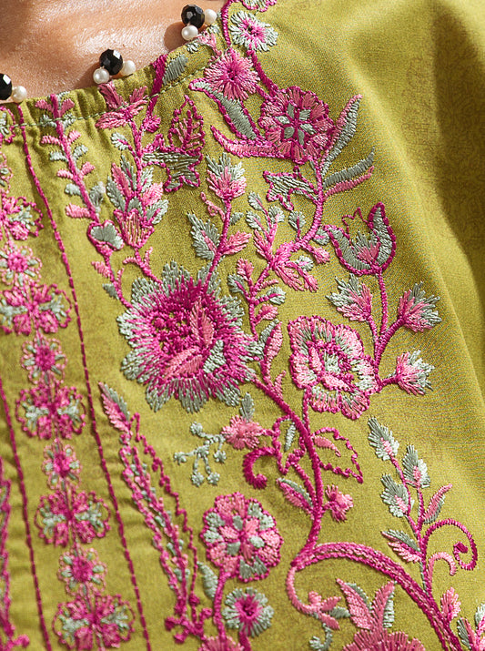 3 PIECE - EMBROIDERED LAWN SUIT - LIME TWIST MORBAGH SU_23   