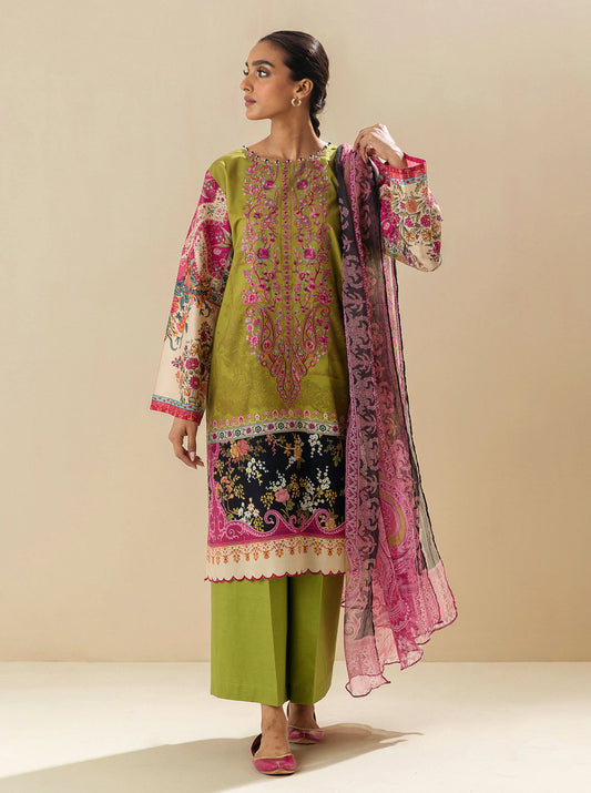 3 PIECE - EMBROIDERED LAWN SUIT - LIME TWIST MORBAGH SU_23   