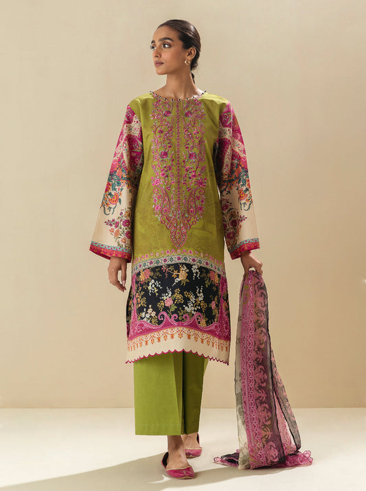 3 PIECE - EMBROIDERED LAWN SUIT - LIME TWIST MORBAGH SU_23   