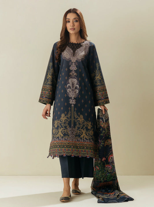 3 PIECE - PRINTED  LAWN SUIT - ODYSSEY GREY MORBAGH SU_23   