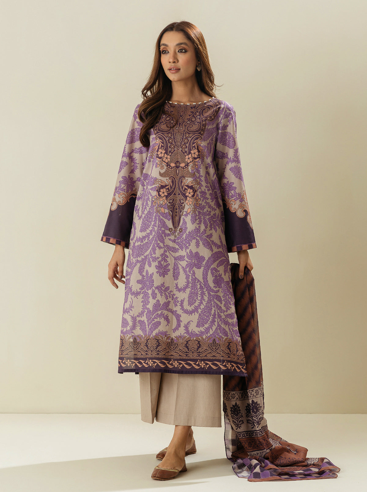 3 PIECE - PRINTED LAWN SUIT - VIVID LILACS MORBAGH SU_23   