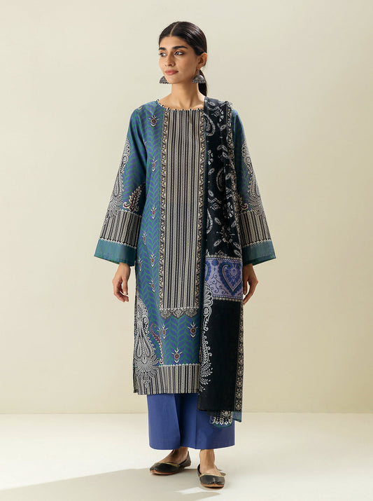 3 PIECE - PRINTED LAWN SUIT - LYON SKY MORBAGH SU_23   