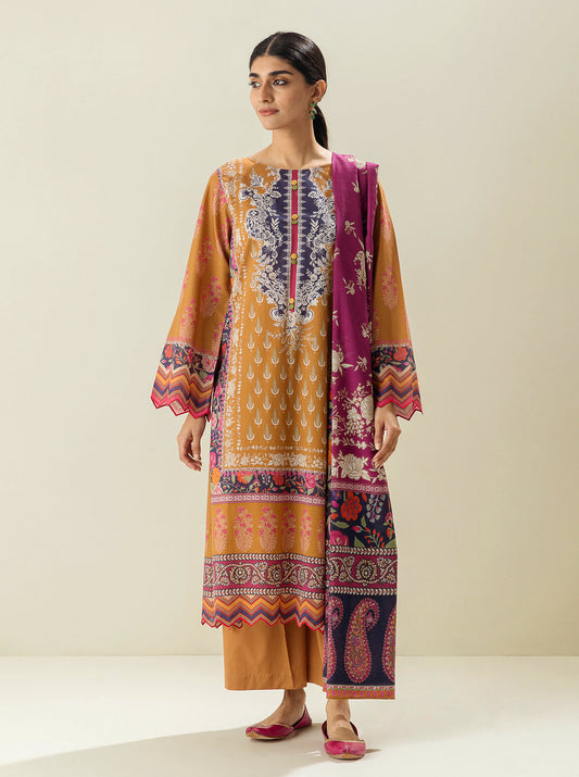 3 PIECE - PRINTED LAWN SUIT - OCHRE DAYS MORBAGH SU_23   