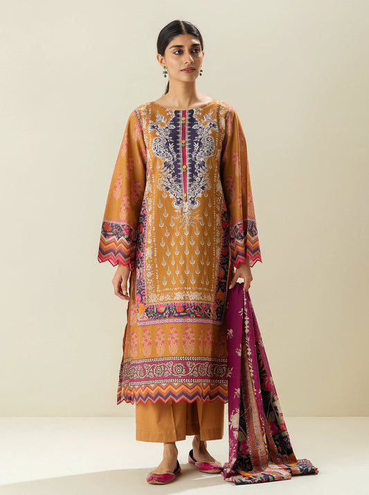 3 PIECE - PRINTED LAWN SUIT - OCHRE DAYS MORBAGH SU_23   