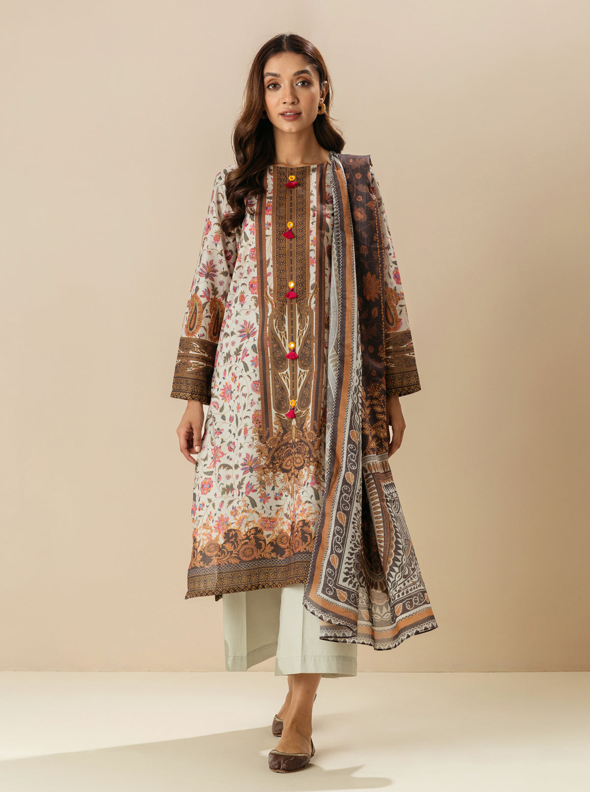 3 PIECE - PRINTED  LAWN SUIT - FLORID ADJUSTMENT MORBAGH SU_23   