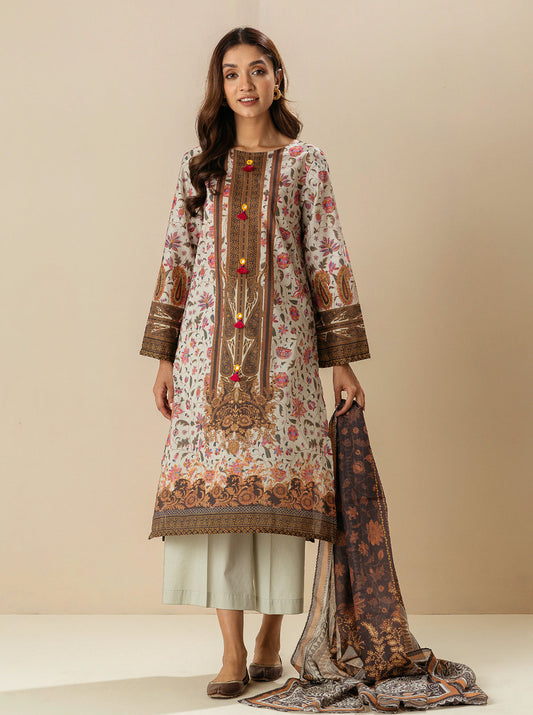 3 PIECE - PRINTED  LAWN SUIT - FLORID ADJUSTMENT MORBAGH SU_23   