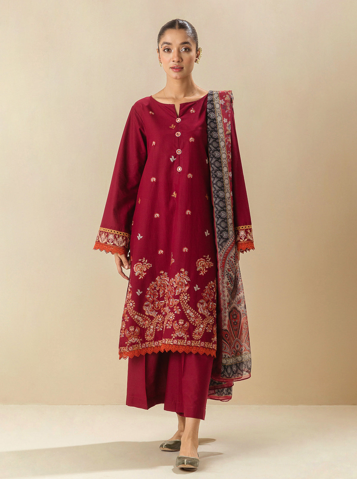 3 PIECE - EMBROIDERED LAWN SUIT - RED DAHLIA MORBAGH SU_23   