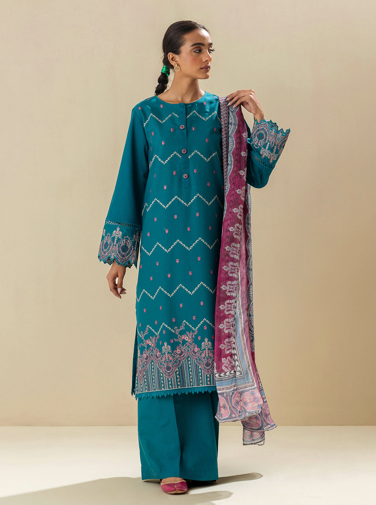 3 PIECE - EMBROIDERED LAWN SUIT - TAHITIAN TERRACE MORBAGH SU_23   