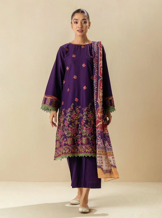 3 PIECE - EMBROIDERED LAWN SUIT -ROYAL LILAC MORBAGH SU_23   