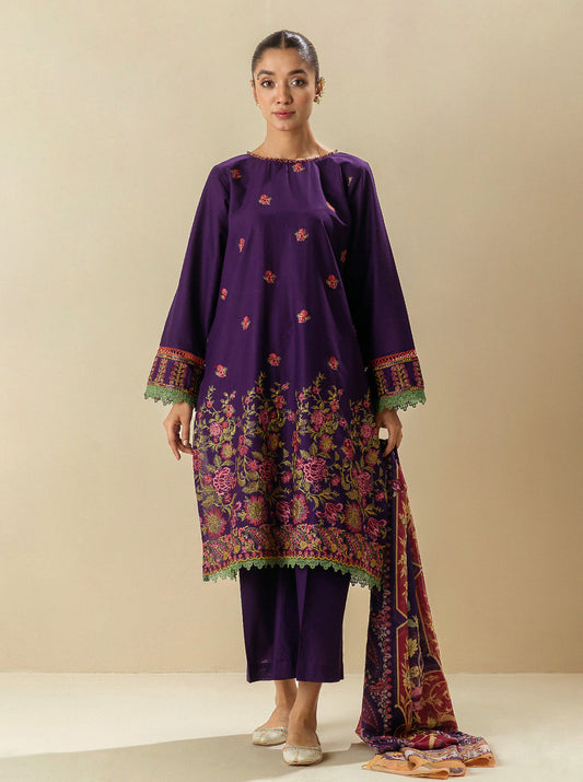 3 PIECE - EMBROIDERED LAWN SUIT -ROYAL LILAC MORBAGH SU_23   