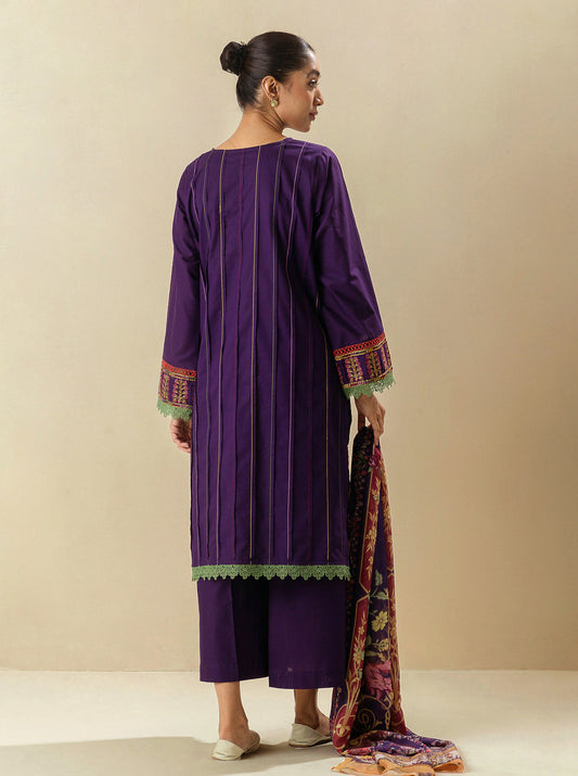 3 PIECE - EMBROIDERED LAWN SUIT -ROYAL LILAC MORBAGH SU_23   