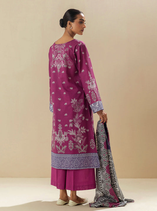 3 PIECE - PRINTED LAWN SUIT - WINE MIX MORBAGH SU_23   