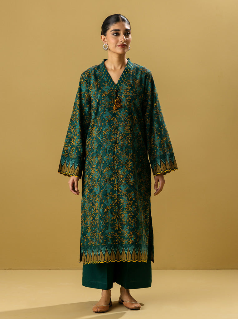 2 PIECE - PRINTED KHADDAR SUIT - LEMON CHIFFON MORBAGH WN_22   