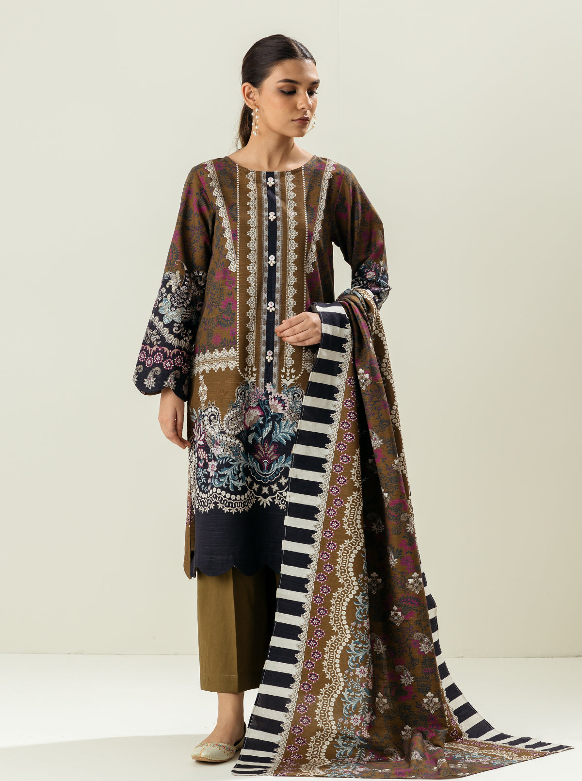 2 PIECE - PRINTED KHADDAR SUIT - PALM LEAT MORBAGH WN_22   