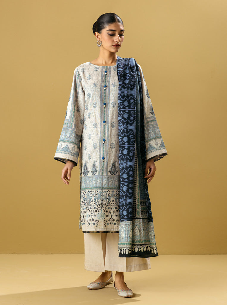 2 PIECE - PRINTED KHADDAR SUIT - IMPESSIRE LVORY MORBAGH WN_22   