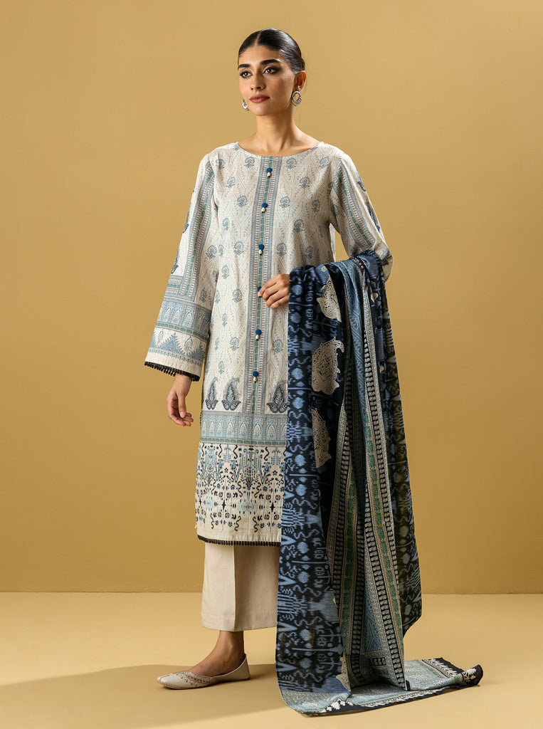 2 PIECE - PRINTED KHADDAR SUIT - IMPESSIRE LVORY MORBAGH WN_22   