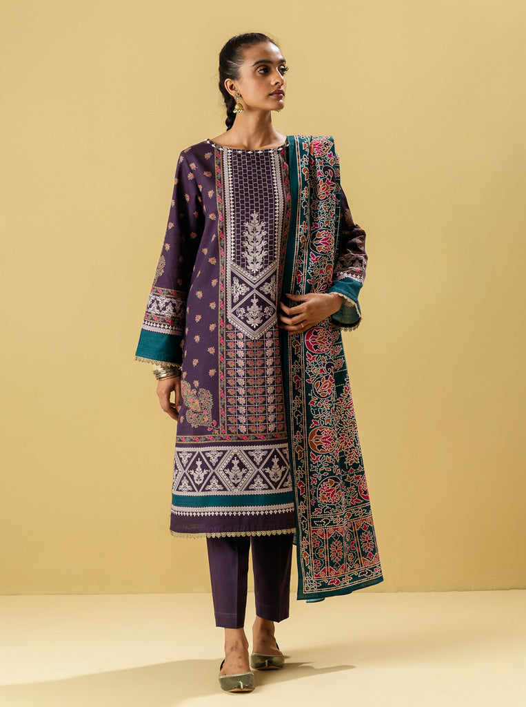 2 PIECE - PRINTED KHADDAR SUIT - PLUM GRACE MORBAGH WN_22   