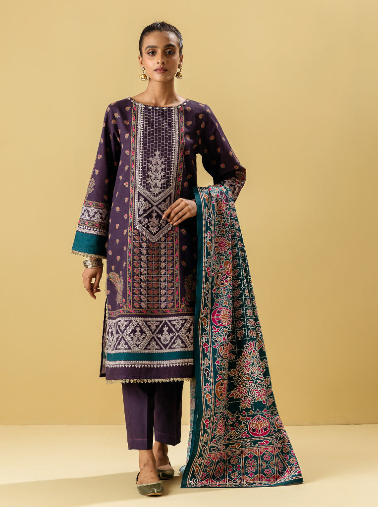 2 PIECE - PRINTED KHADDAR SUIT - PLUM GRACE MORBAGH WN_22   