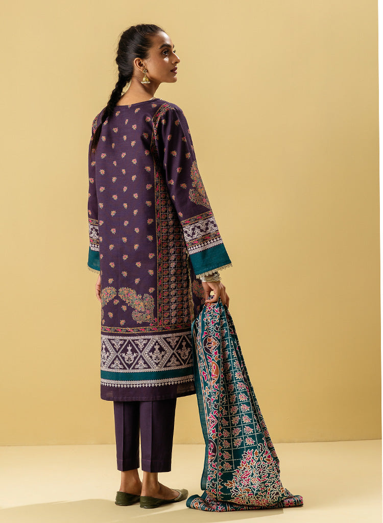 2 PIECE - PRINTED KHADDAR SUIT - PLUM GRACE MORBAGH WN_22   