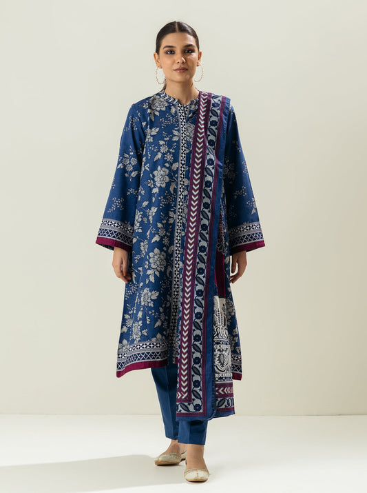 3 PIECE - PRINTED KHADDAR SUIT - CHIVALRY BLUE MORBAGH WN_22   