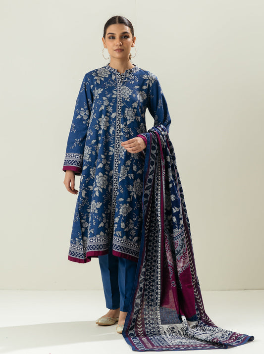 3 PIECE - PRINTED KHADDAR SUIT - CHIVALRY BLUE MORBAGH WN_22   