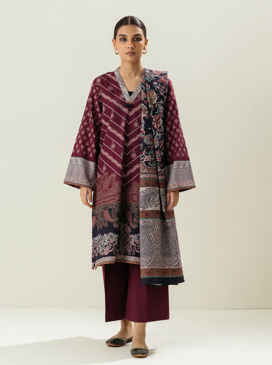 3 PIECE - PRINTED KHADDAR SUIT - DRIED THYME MORBAGH WN_22   