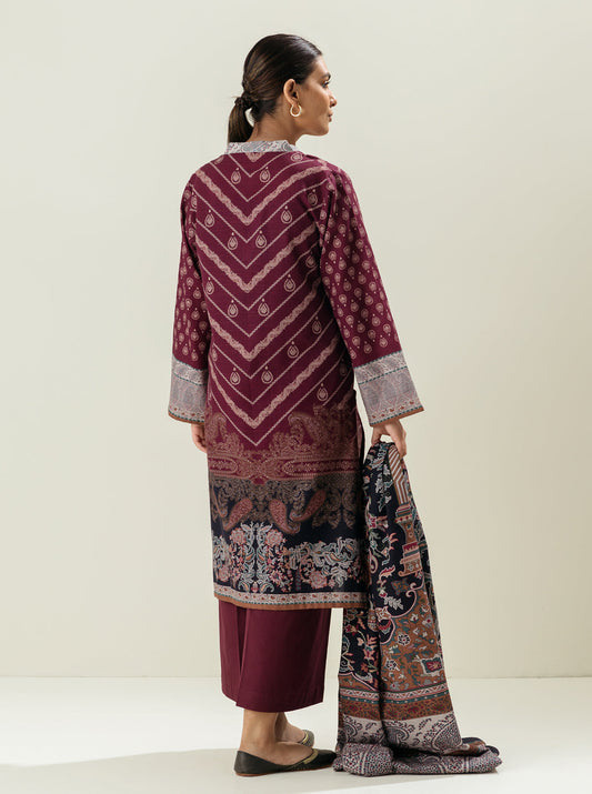 3 PIECE - PRINTED KHADDAR SUIT - DRIED THYME MORBAGH WN_22   