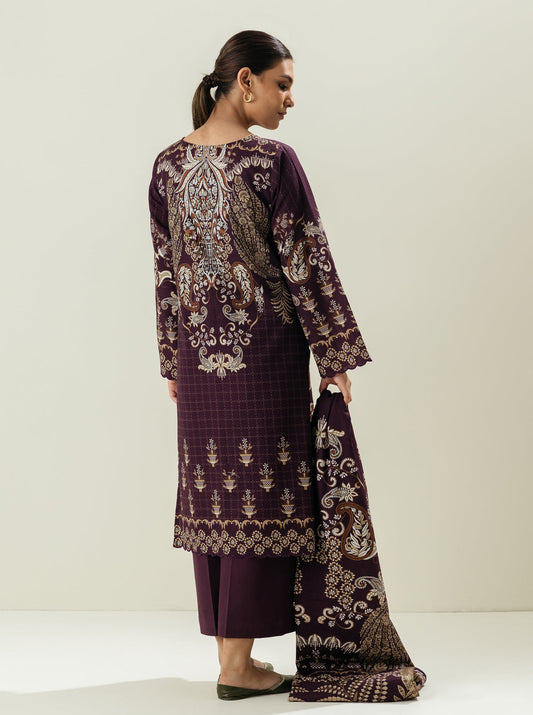 3 PIECE - EMBROIDERED  KHADDAR SUIT - FLATTERING PLUM MORBAGH WN_22   