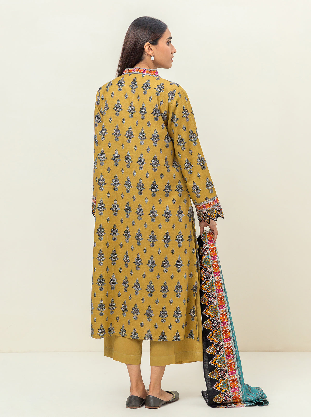 3 PIECE - PRINTED KHADDAR SUIT - GOLDEN PALM MORBAGH WN_23   