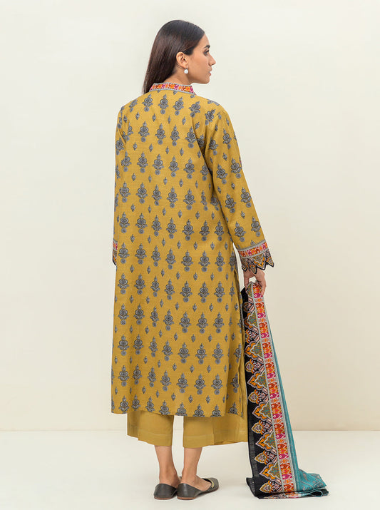 3 PIECE - PRINTED KHADDAR SUIT - GOLDEN PALM MORBAGH WN_23   