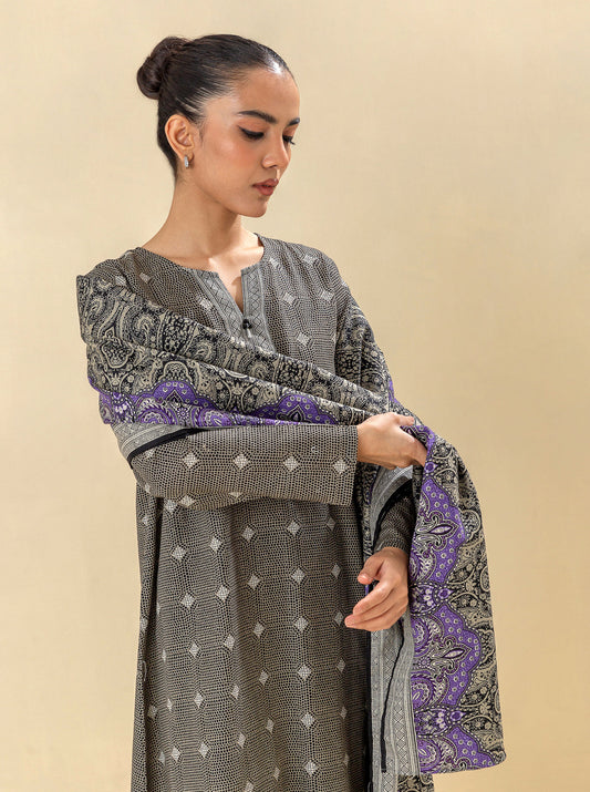3 PIECE - PRINTED KHADDAR SUIT - ACCENT ZONE MORBAGH WN_23   