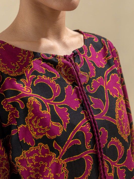 2 PIECE - PRINTED KHADDAR SUIT WITH HERRINGBONE SHAWL - MAGICIANS BEAM MORBAGH WN_23   
