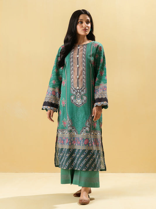 2 PIECE - PRINTED LAWN SUIT - BOHO GREEN MORBAGH SU_22   