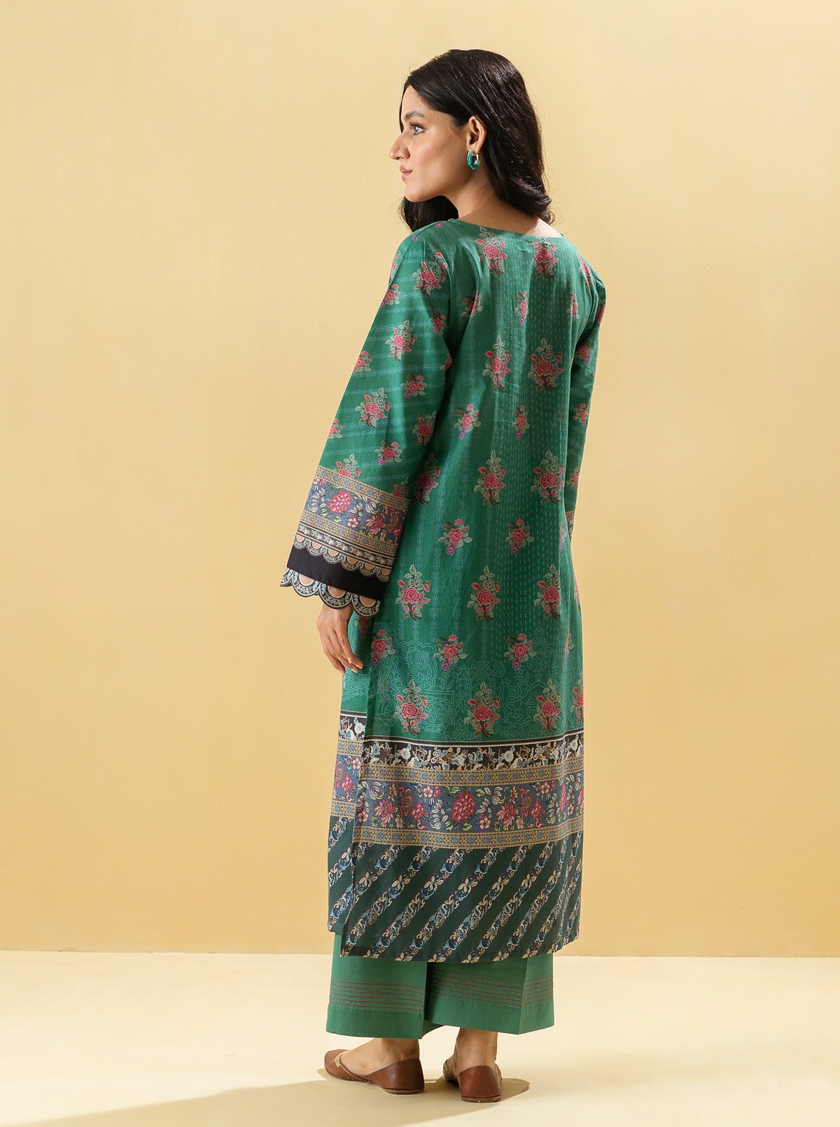 2 PIECE - PRINTED LAWN SUIT - BOHO GREEN MORBAGH SU_22   